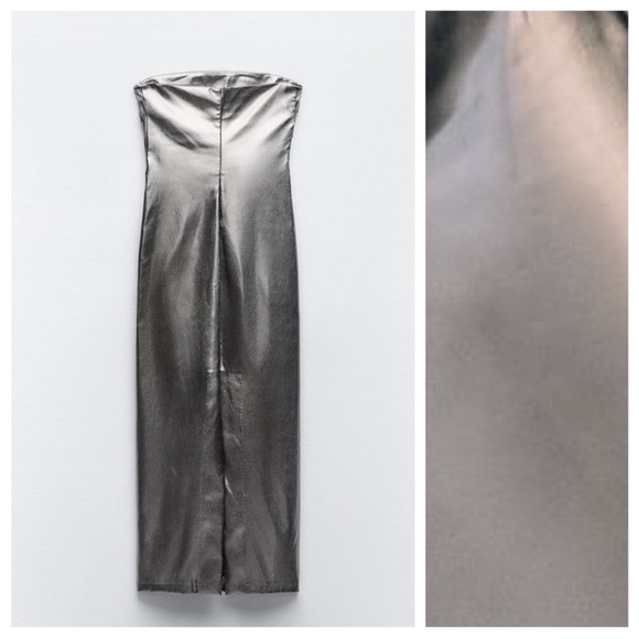 ZARA NEW WOMAN SS23 STEEL METALLIC STRAPLESS DRESS 3067/290/015 - Picture 12 of 12